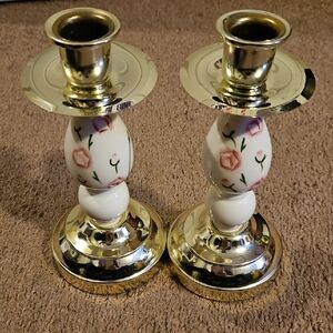 Vintage Home Interiors Floral Candlestick Holders